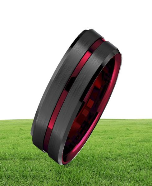 

8mm splicing black brushed tungsten carbide ring with comfort fit red inner ring wedding band ring men jewelry delicate style gift5034036, Silver