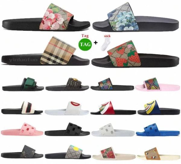 

designer gouble g sandals italy slippers paris new rubber slides sandals floral brocade women men slipper flat bottoms flip flops womens mli, Black