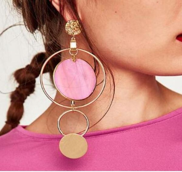 

korean style asymmetric earrings gold color big hollow round circle long drop earrings for women fashion ear jewelry gift3165706, Silver