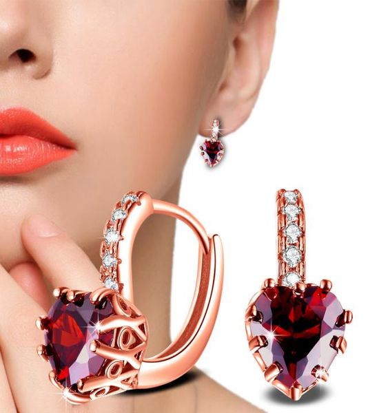 

wedding earrings for women earings with red heart stones rose gold color stud earring hoop earrings bijoux brincos3168363, Golden;silver