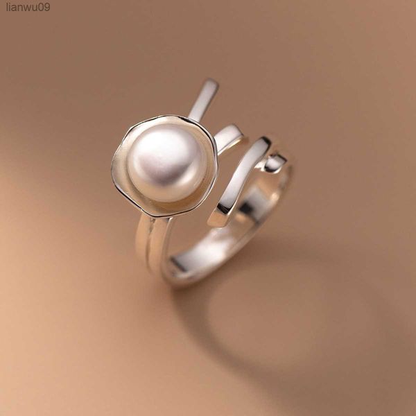 

925 sterling silver unique pearl lines ring for women fine jewelry finger adjustable open vintage ring for party birthday gift l230704, Golden;silver