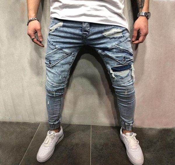 

fashion men jeans mens slim casual pants elastic trousers light blue fit loose cotton denim eans for male3921264