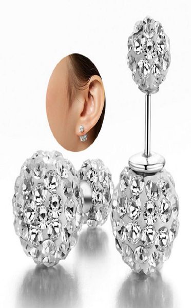 

double side earrings vintage shamball disco ball ear jewelry white gold overlay silver crystal ball bohemian wedding ps00085805824, Golden;silver