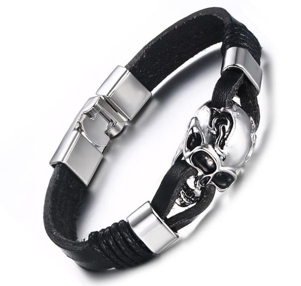 

mens charm genuine leather skull multicolor cuff bracelet fashion jewelry nightclub party male skeleton bangle bracelets9672076, White