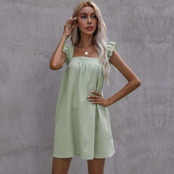 

summer loose babydoll dress square collar vest backless, Black;gray