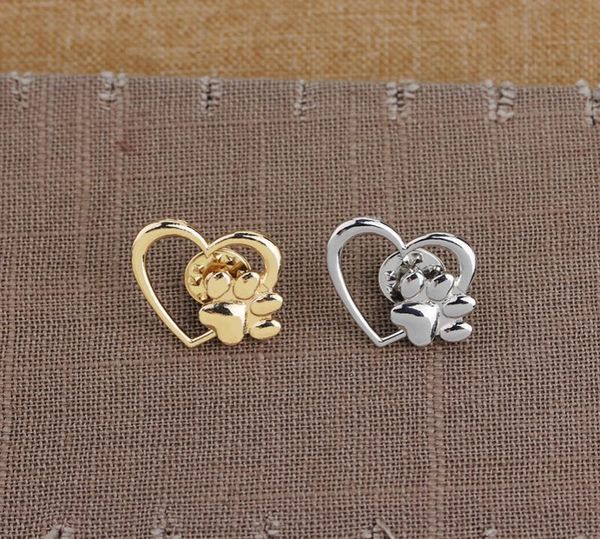 

silver gold color love heart paw lapel pin pet paw print and pet memorial pins jewelry dog cat lover gifts6179747, Gray