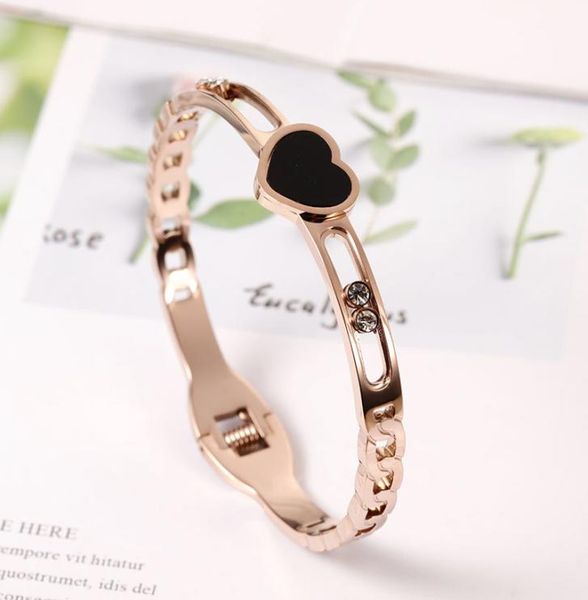 

new arrival 316l stainless steel rose gold bracelet for women crystals bangle gift fashion jewelry8769732, Black
