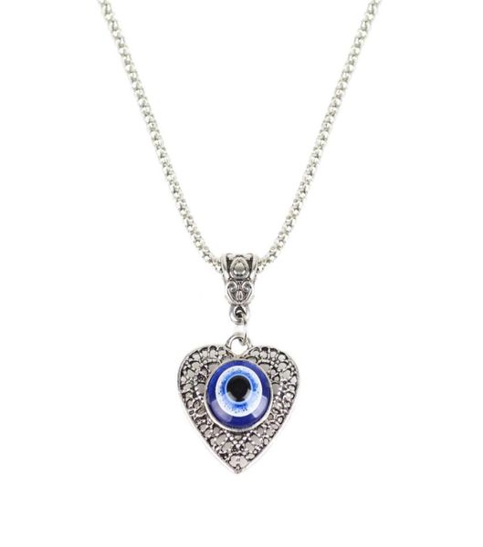 

s2049 fashion jewelry hollow out heart evil eye necklace blue eyes pendant necklaces2230510, Silver
