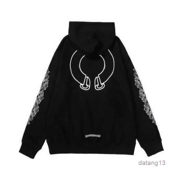 

chromees hearts men's hoodies sweatshirts winter heart hoodie ch long sleeve loose coat hooded hoody men woman hip hop sanskrit cross p, Black