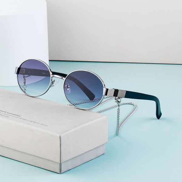 

europe and the united states new fashion chain sunglasses female fashion personality oval frame sunglasses, White;black