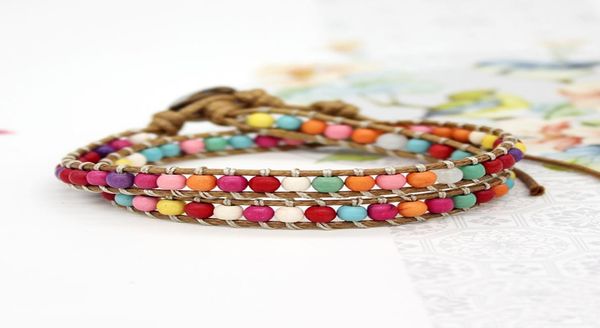 

women bohemian boho bracelets colorful beads natural stone multilayer strands woven handmade leather wrap bracelets beach jewelry5753659, Black
