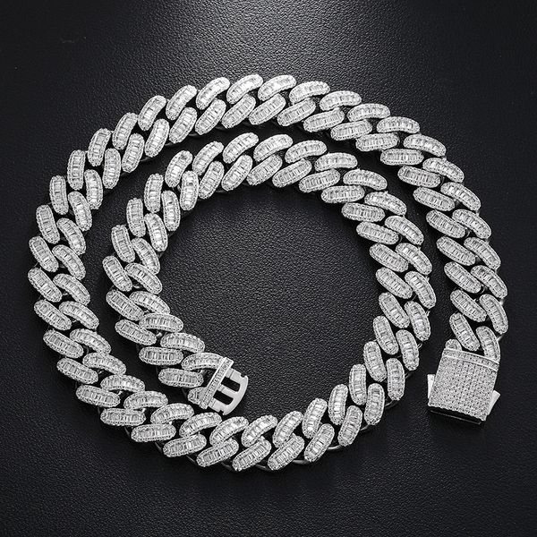 

iced out custom bling buguette vvs moissanite diamond pass diamond tester miami cuban link chain necklace, Silver