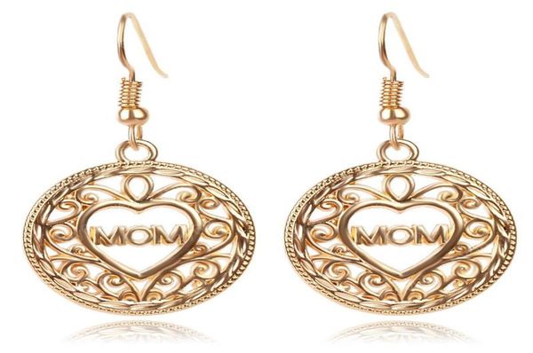 

fashion mom letter drop earrings hollow love heart shape dangle chandelier gold ear hook for women mama mother039s day jewelr9201505, Silver