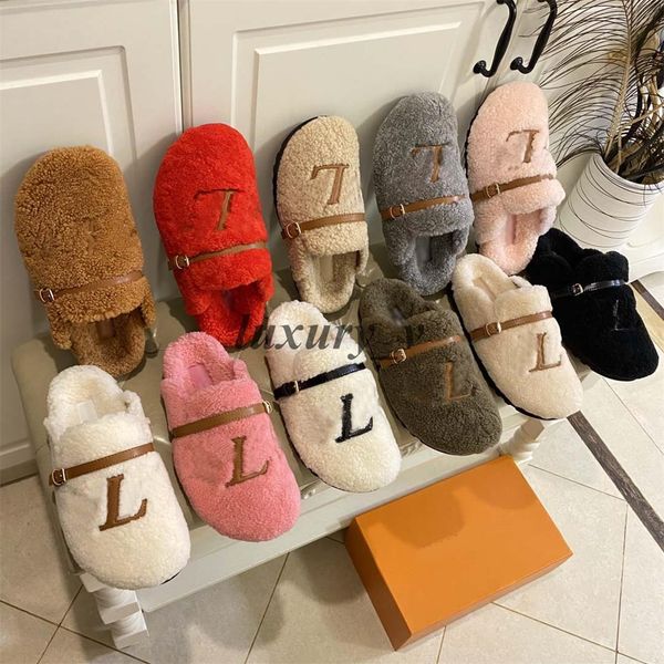 

paseo flat comfort mule designer fur slippers women head wrapper wool slides furry fluffy sandals winter letter flip flop, Black