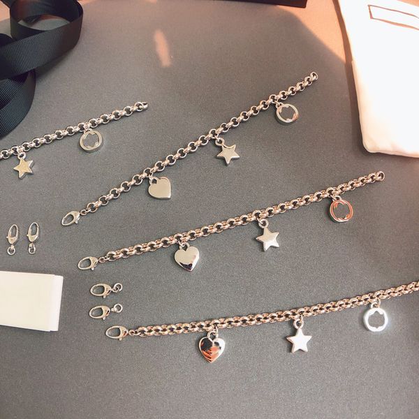 

designer bracelet for women men luxury elegant jewelry star heart pendant bracelets silver plate agate fashion love charm chain wedding gift, Black