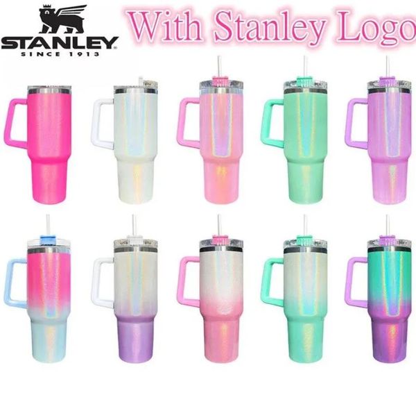 

with logo stanley 40oz mug tumbler with handle insulated gradient glittertumblers lids straw stainless steel coffee termos cup outdoor new