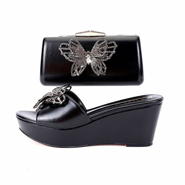 

slippers wedding shoe bag set women diamond crystal fashion slippers summer italian design suitable for birthday party wedding wholesale 230, Black