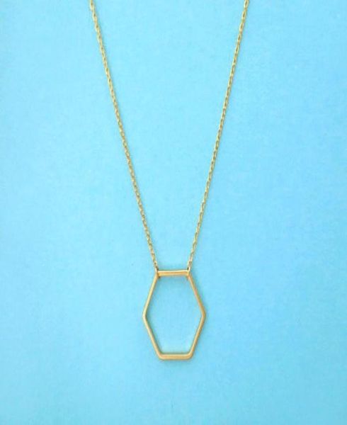 

10pcs goldsilver geometric hexagon necklace simple sexangle neckalces open line hive hexagon necklace jewelry for women4179993, Silver