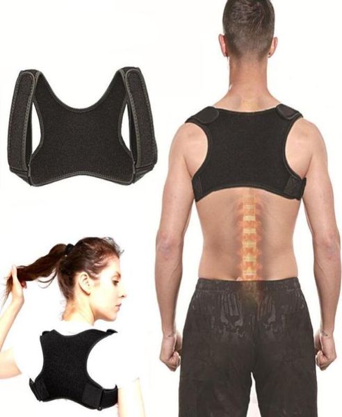 

winter posture corrector spine back shoulder support band adjustable brace correction humpback pain relief1401718, Black;blue
