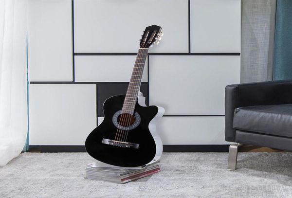

38quot electric acoustic guitar cutaway design with guitar casestraptuner black3338538