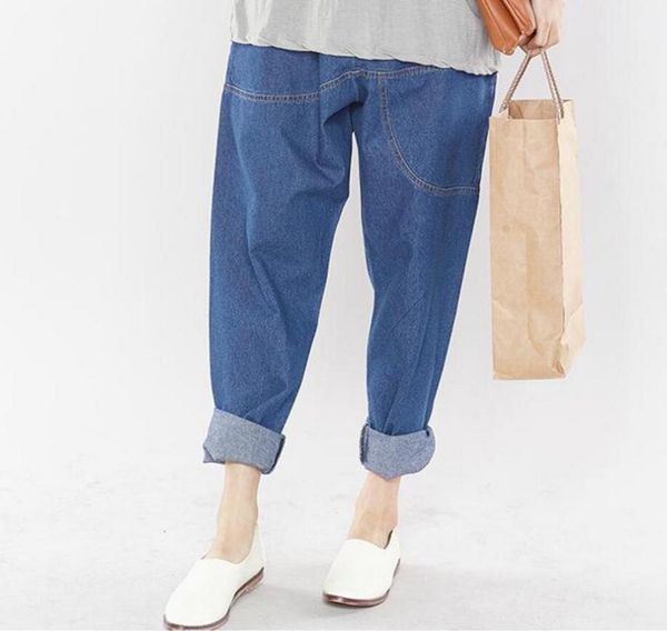 

summer 2019 new plus size xl5xl women039s clothing loose leisure harem pants solid color elastic waist jeans2892231, Blue