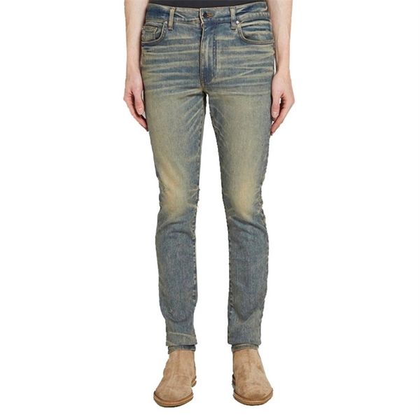 

men s jeans vintage yellow blue skinny stretch high street 230713