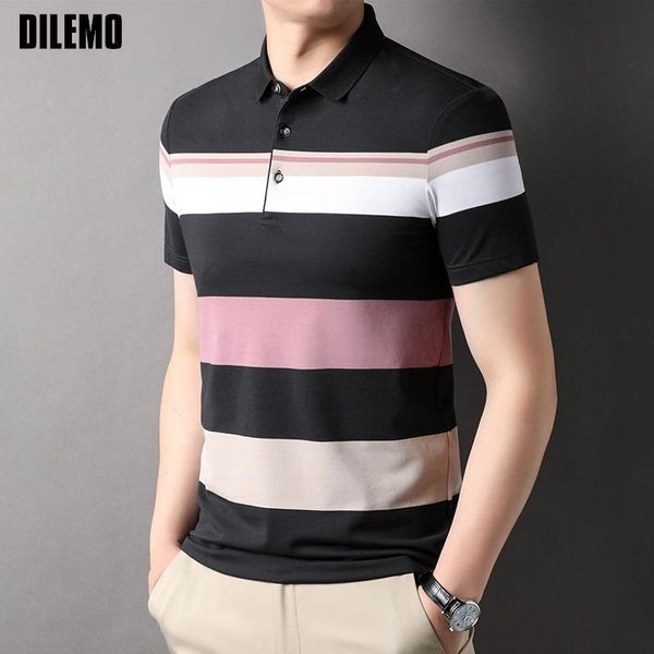 

men's polos grade yarn-dyed process summer brand designer stripped polo shirts for men short sleeve casual fashions men clothes 230713, White;black