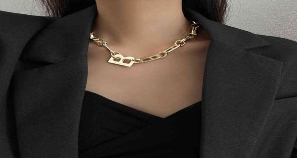 

metal style letter b necklace women039s fashion net red personality exaggeration niche design cool wind clavicle chain8816098, Silver