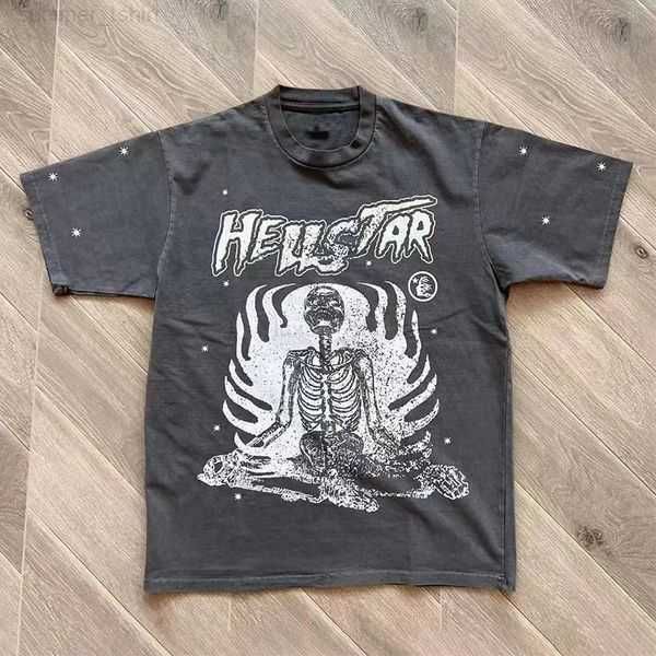 

wholesale hellstar designer short men's plus tees hellstar t shirt rapper wash grey heavy craft short sleeve high fashion retro women&#, Black;brown