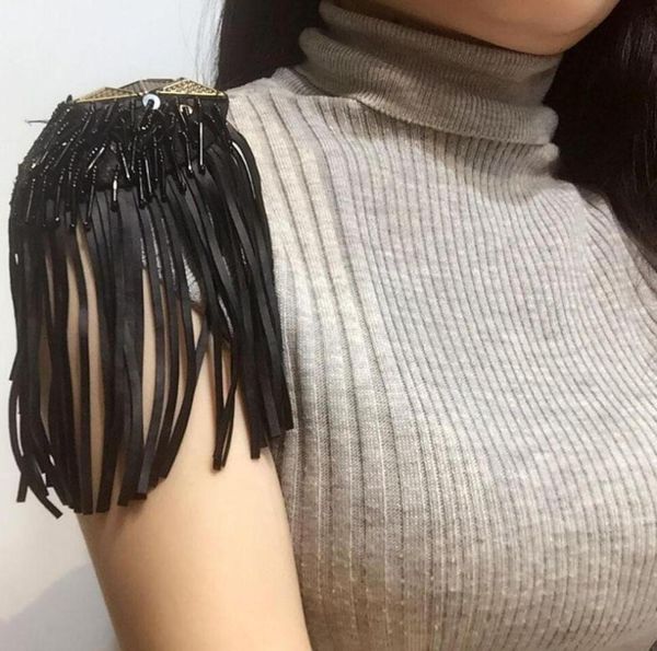 

pins brooches leather tassel shoulder decoration stage brooch epaulets epaulettes spikes escapulario women blazer accessories dre4643112, Gray