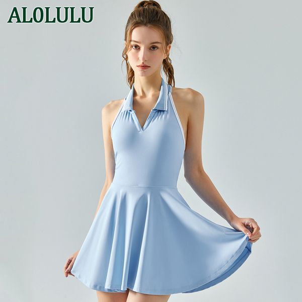 

al0lulu lapel sports dress women with chest pad yoga vest tennis skirt