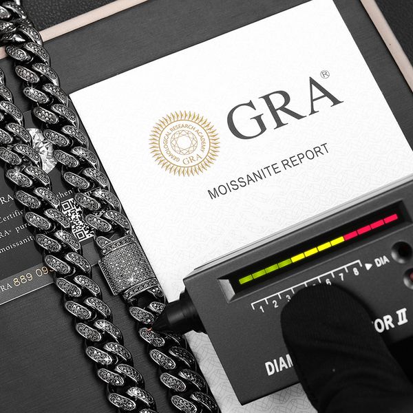 

fresh item 12mm black vvs moissanite iced out cuban link chain hip hop fine jewelry 925 sterling silver diamond cuban necklace