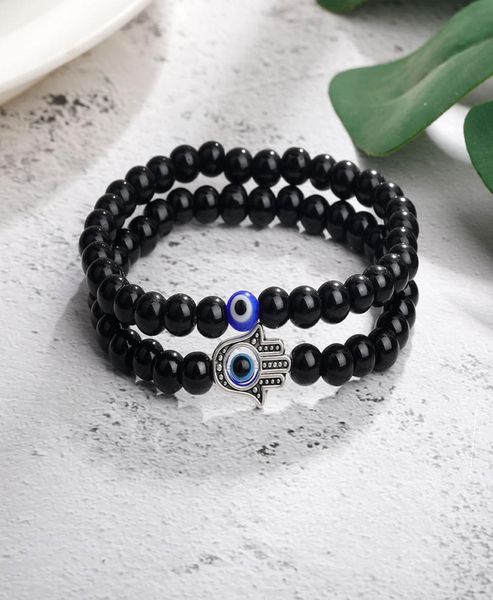 

2pcs turkey evil blue eyes beaded bracelets strands whole jewelry for men women religious hamsa hand charm bracelet bangles8822023, Black