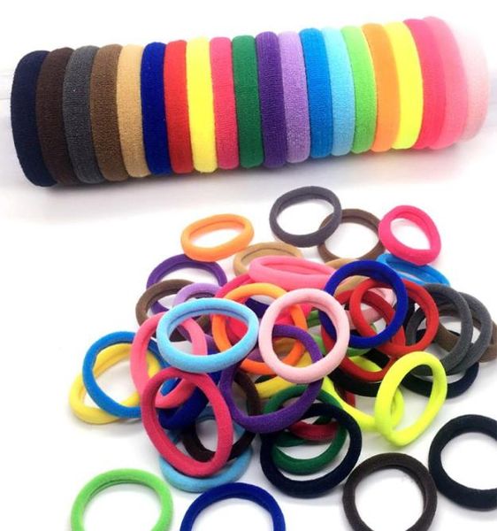 

100pcslot cute girls ponytail holder high elastic nylon hair band towel ring solid hair ties rope hairbands kids hair accessories8270663, Slivery;white