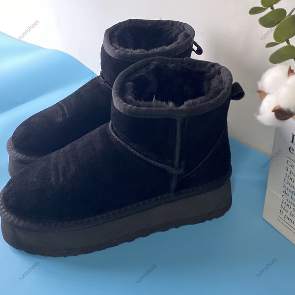 

women winter ultra 5854 4cm designer australian platform boots for men real leather warm ankle fur booties shoe size 34-43, Black