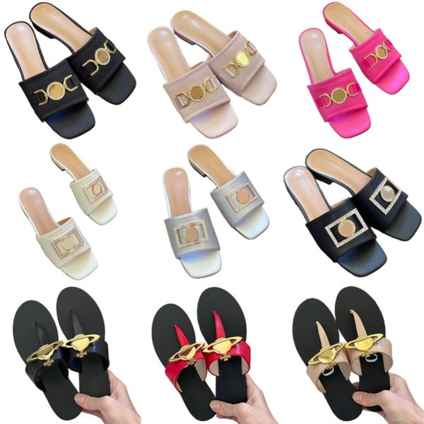 

slippers women's luxury designer shoes leather beach shoes diamond letter sandals flat heel slides leather outdoor flip flops open toe, Black