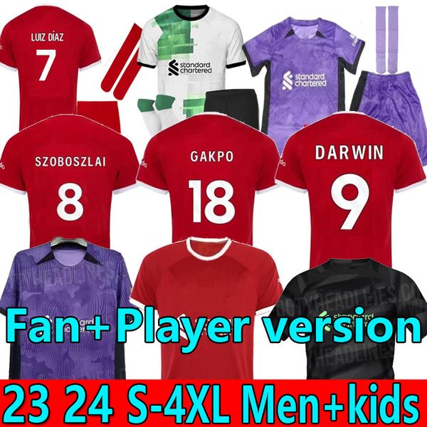 

s-4xl 23/24 soccer jerseys gakpo darwin 2023 luis diaz alexander arnold football kit mac allister szoboszlai fan player version men kids uni, Black;yellow