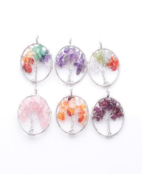 

natural chips stone pendants round beads tree of life handmade wire silver wrapped chakra reiki bn3885809283