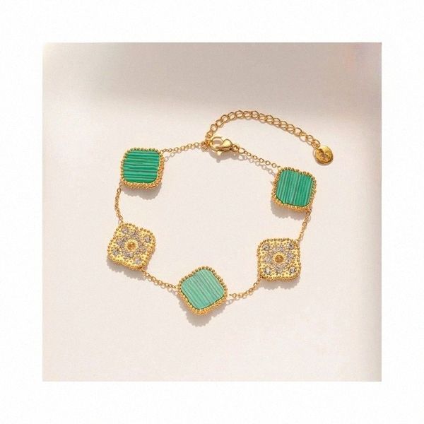 

gold agate shell mother-of-pearl fashion classic four leaf clover charm bracelets bangle chain 18k for women&girl wedding mother' day j, Golden;silver