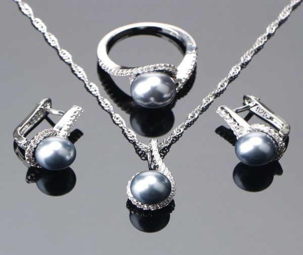 

925 sterling silver bridal pearl jewelry sets earrings for women wedding jewelry zircon stone pearl ring pendant necklaces set f122968378