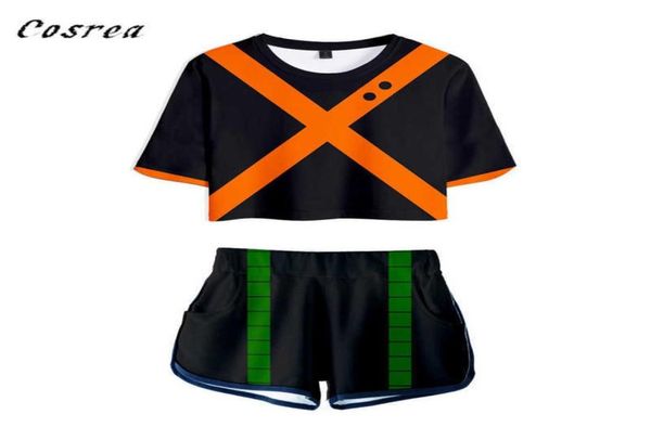

anime my hero academia cosplay two piece sets women t shirt shorts boku no gym uniform tracksuit girls y09133944144, Black