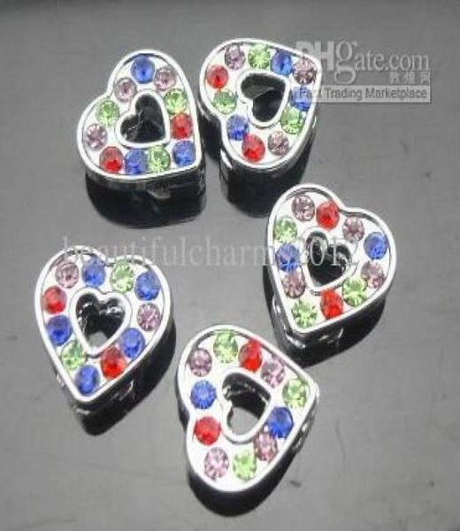 

whole 50pcslot 8mm colorful rhinestones heart slide charms fit 8mm phone strips diy accessories fashion jewelrys8016947, Bronze;silver