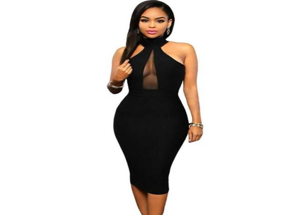 

2019 summer sleeveless midi bodycon dress backless women dress club wear elegant mesh party dresses black sxl3296004, Black;gray