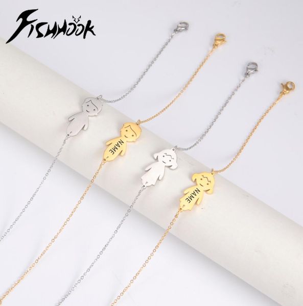 

fishhook personalized bracelet boy girl kid child engrave name date family gift custom jewelry for women stainless steel charm7020375, Golden;silver