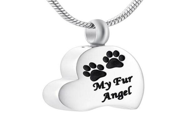 

fashion jewelry custom heart paw print quotmy fur angel quotpet keepsake memorial urn necklace stainless steel cremation jewel6877353, Silver