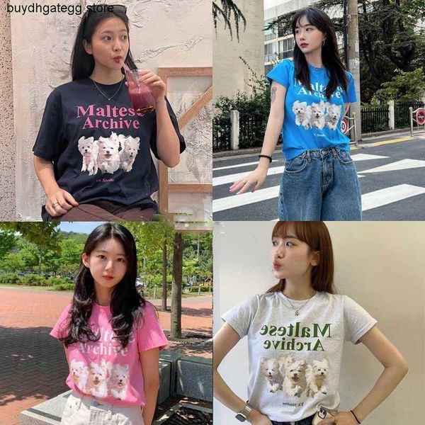 

ladies t-shirts fashion brand waikei original 8-color red velvet yilin's same korean running dog printed short sleeved, White