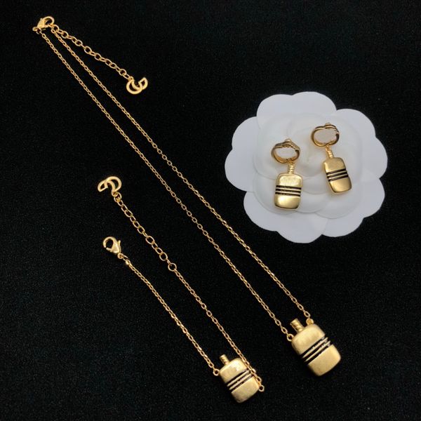 

classics vintage striped bottle pendant gold chain necklaces earrings classic bracelet choker necklace sets couple designer jewelry cgs8 --0, Black