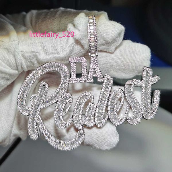 

pendant necklaces iced out hiphop baguette letter pendant necklace for men micro pave bling 5a cubic zirconia cuban rope chain punk rapper j, Silver