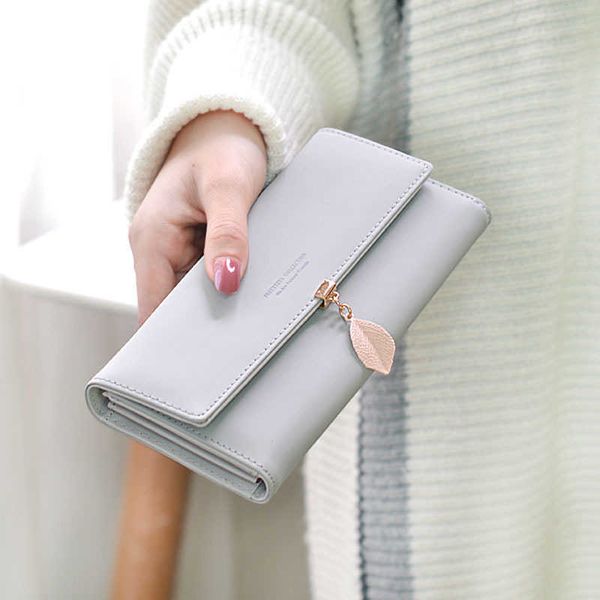 

2023 wallet women's long japanese and korean version small fresh fashion simple leaf handbag