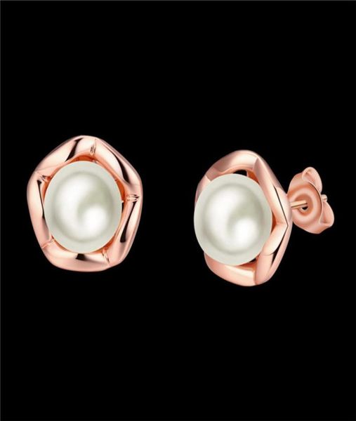 

2016 new design real 18k rose gold plated pearl stud earrings fashion jewelry wedding gift for woman 2433824, Golden;silver